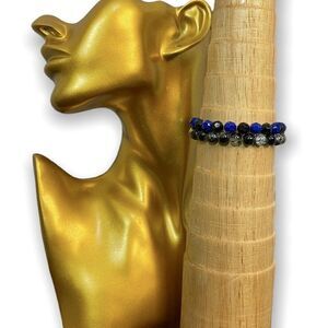 Handmade Unisex Blue Black Beaded Bracelet Set One Size Fits Most Dark Academia